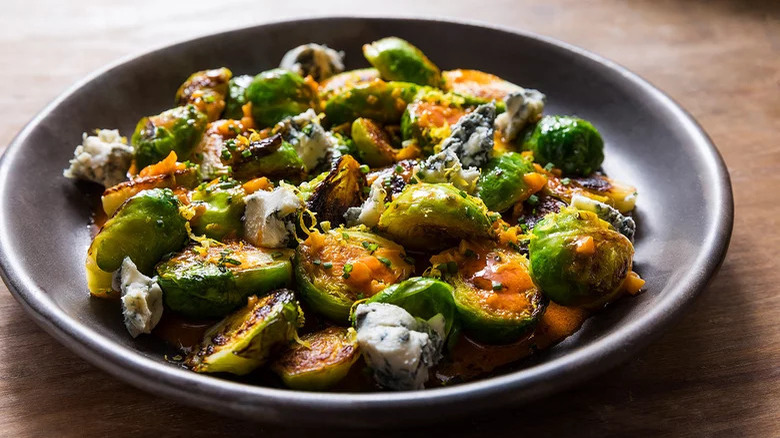 Buffalo Brussels sprouts on plate
