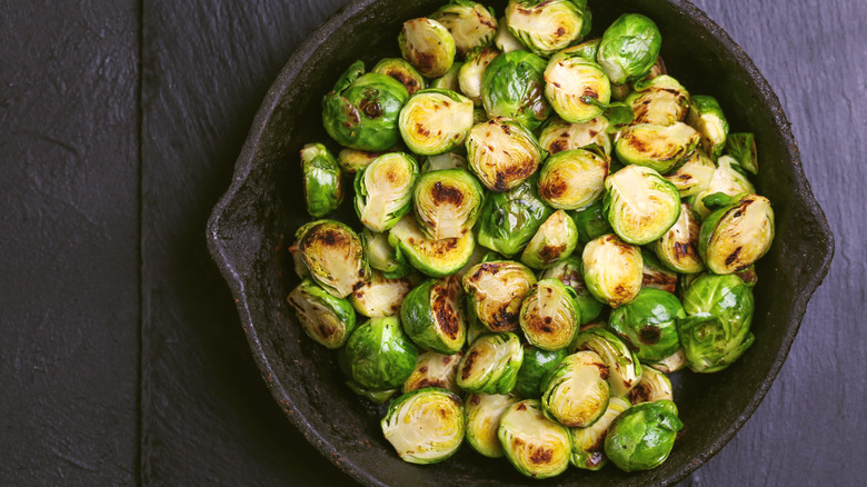 Brussels sprouts in cast iron pan