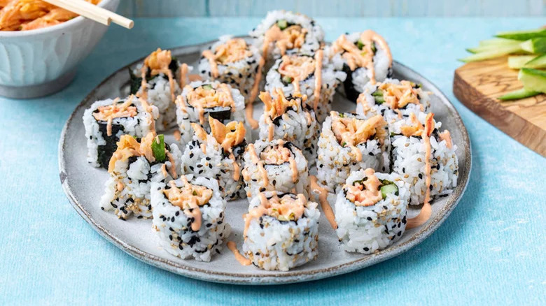 spicy imitation crab salad sushi