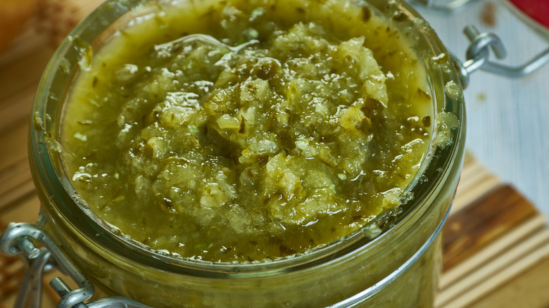 Green relish open jar