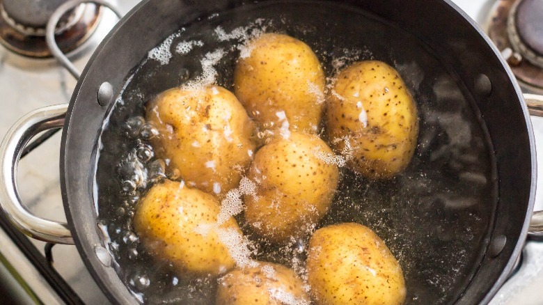 A pot of boiling potatoes