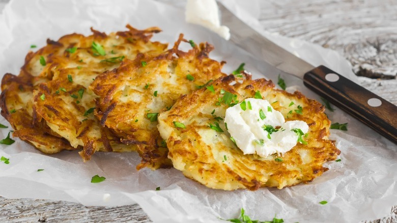 Potato pancakes with sour cream