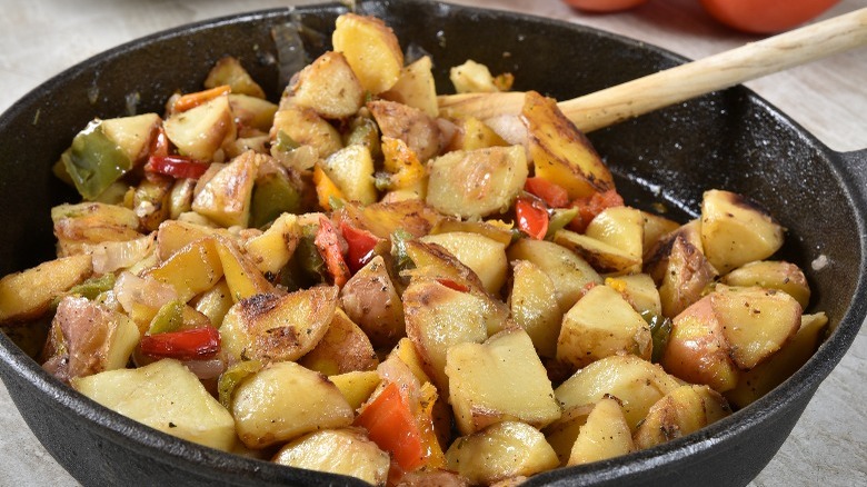 Sautéed potatoes with onion and peppers