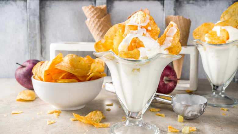 Ice cream with potato chips