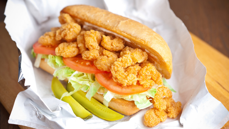 Po' boy sandwich unwrapped