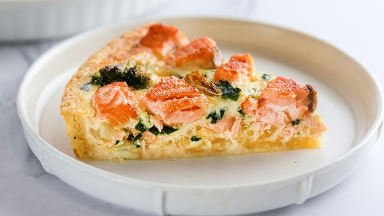 A slice of salmon quiche