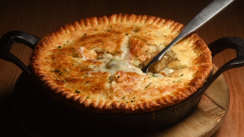 Salmon pot pie in a dish