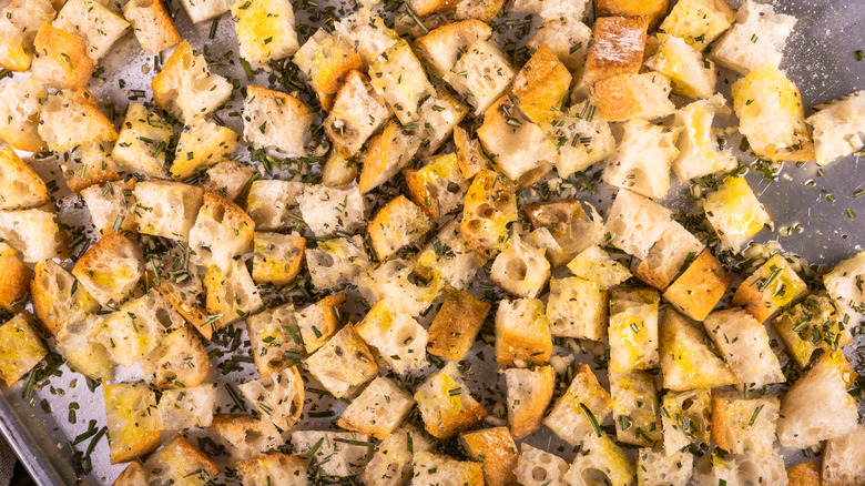 ciabatta croutons with olive oil