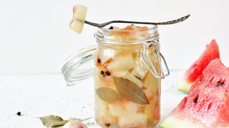 pickled watermelon rinds in jar