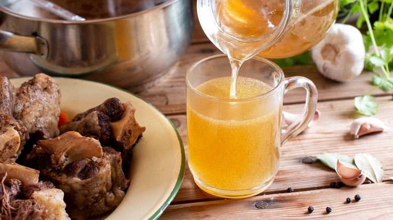 bone broth pouring into mug