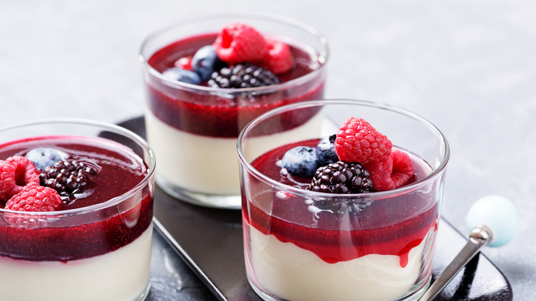 Desserts covered in fruit and coulis