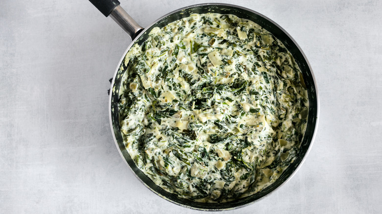 Spinach artichoke dip in pot