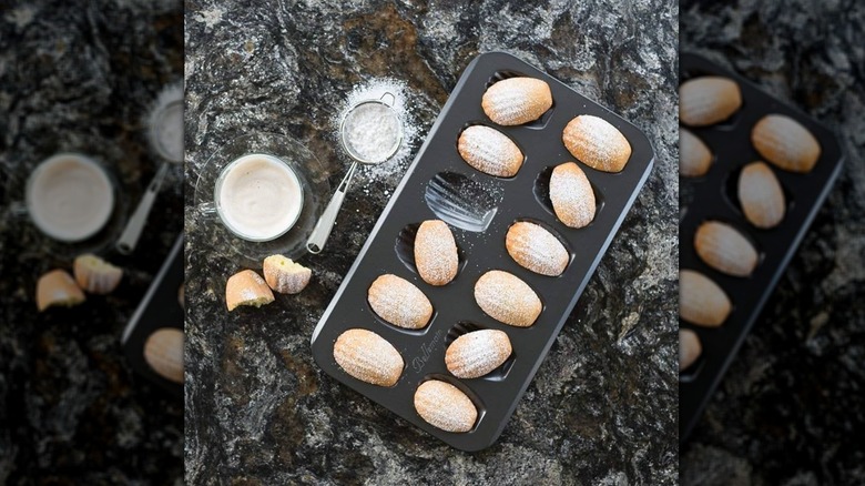 Madeleine baking pan with flour