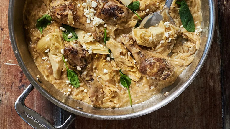 Pot of chicken and orzo meal