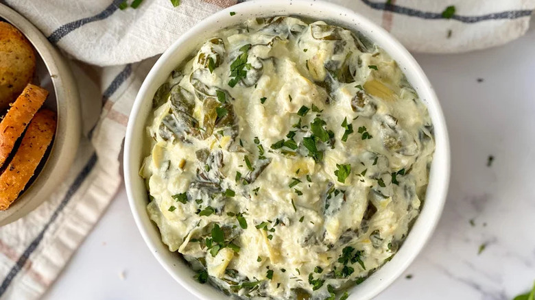 Bowl of spinach artichoke dip