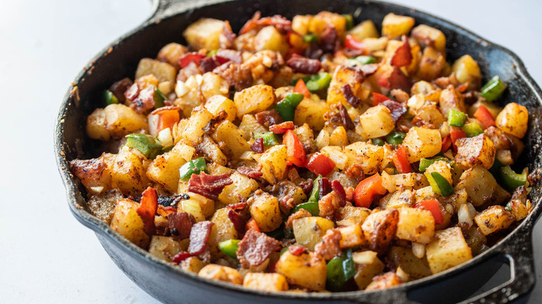 bacon home fries in skillet