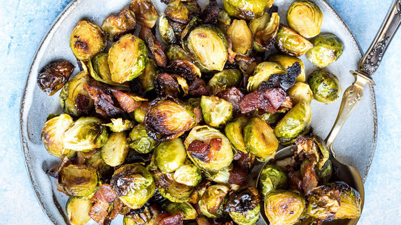 bacon Brussels sprouts on plate