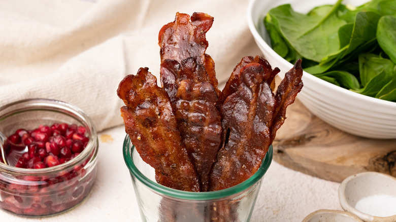 candied bacon slices in jar