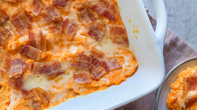 casserole with bacon slices