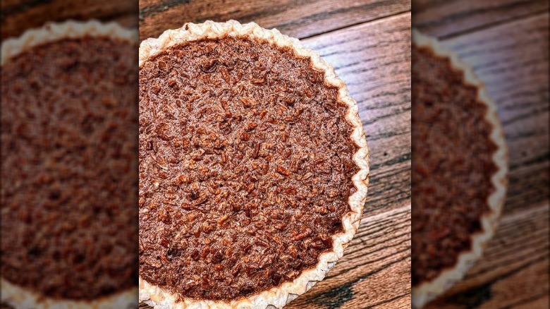 Chocolate pecan pie on table