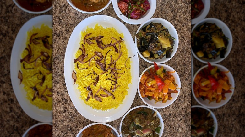 Sri Lankan food and sides on a table 