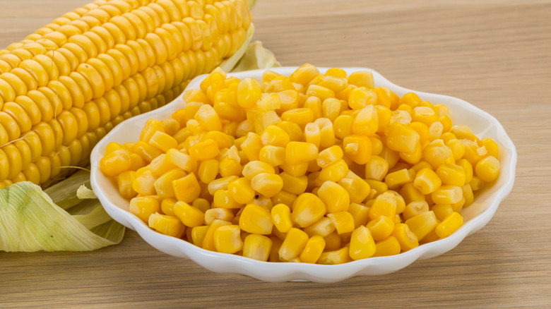 Sweet yellow corn shucked off of the cob