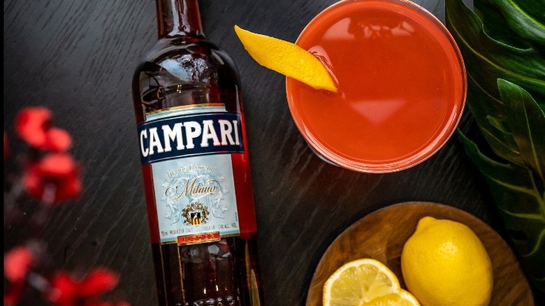 Campari bottle and cocktail