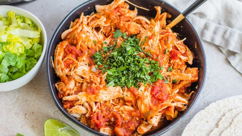 Bowl of shredded chicken