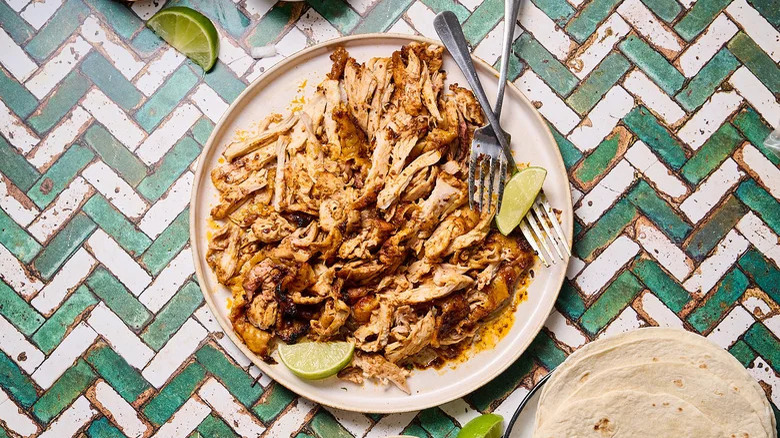 Plate of shredded chicken