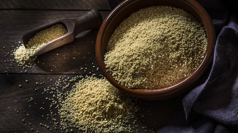 Bowl of raw couscous