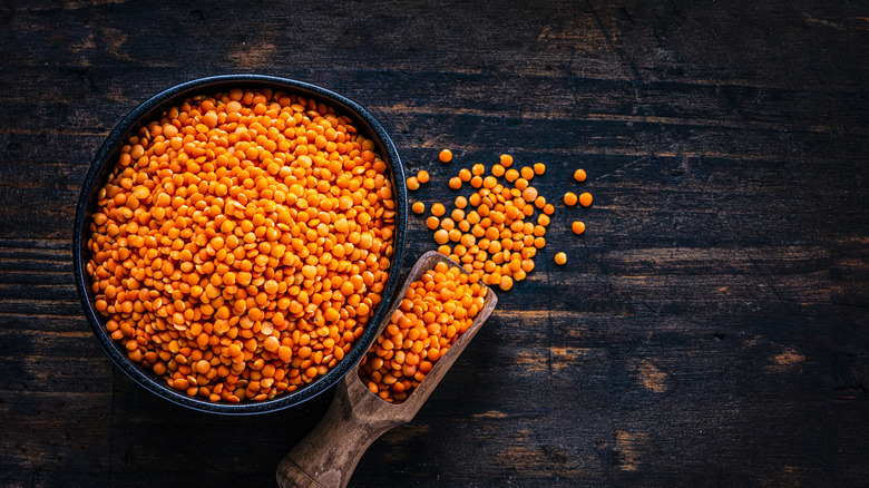 Red lentils in bowl