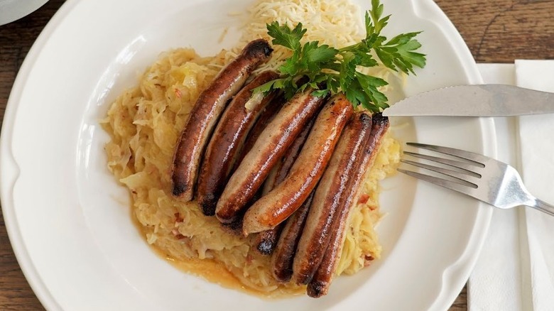 Hofbräuhaus sausages and sauerkraut