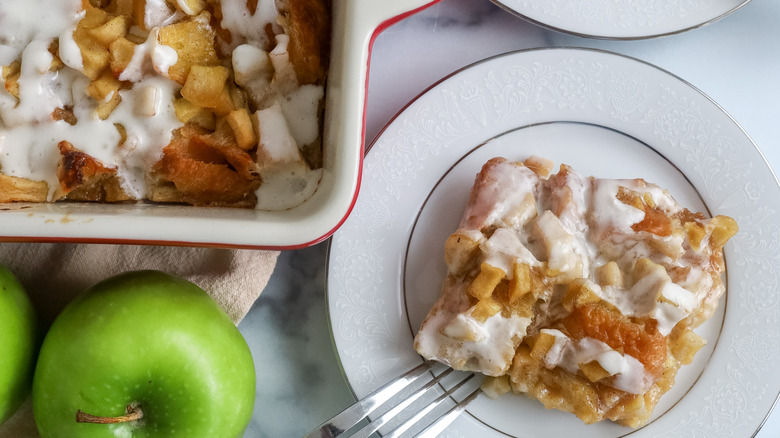 Apple fritter casserole slice on plate