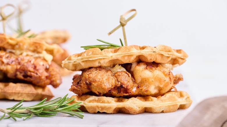 Chicken and waffle slider with herbs