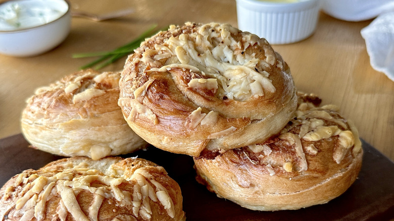 Stack of Asiago bagels