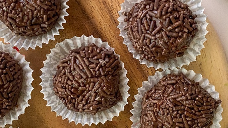 chocolate brigadeiro with sprinkles