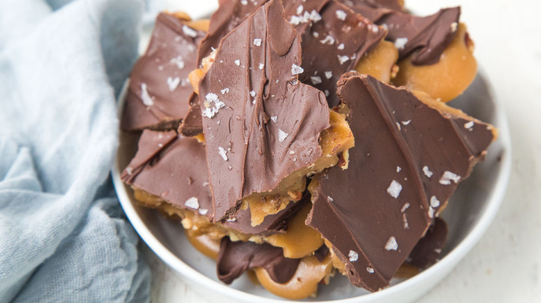 toffee chunks in bowl