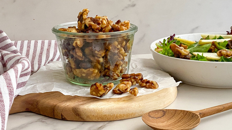 candied walnuts in bowl