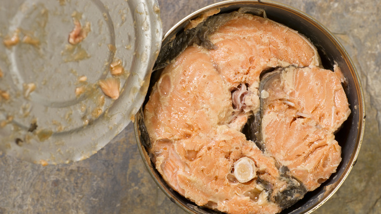 Canned salmon with lid