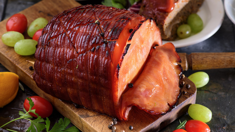 glazed ham in slices