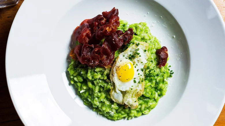 ham and egg green risotto