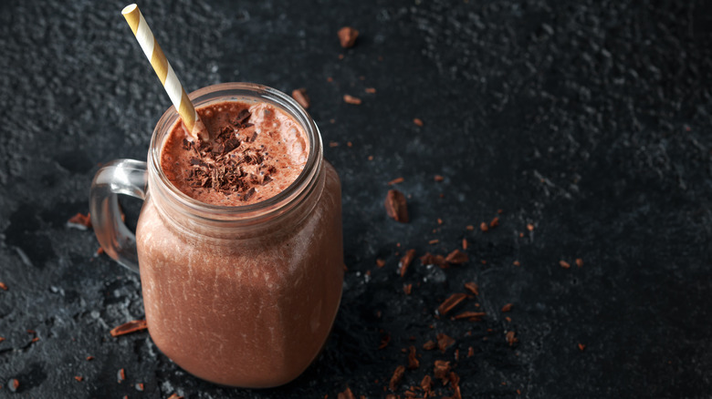 chocolate smoothie in jar