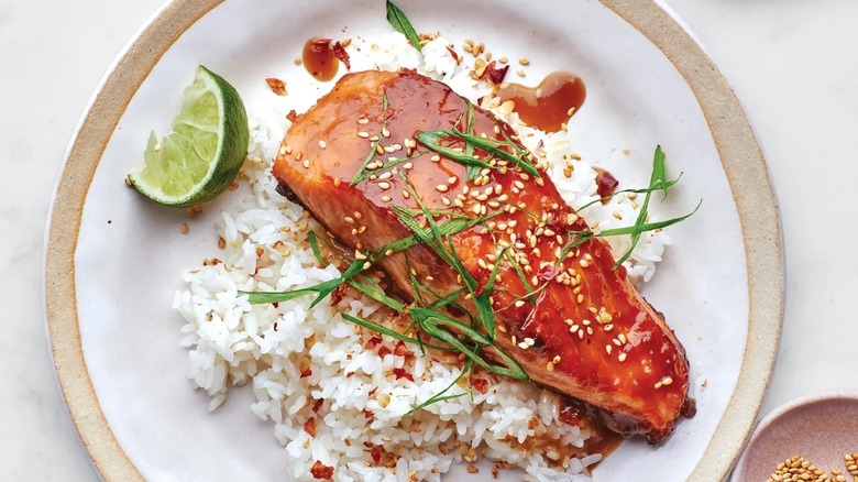 Fish on plate with rice