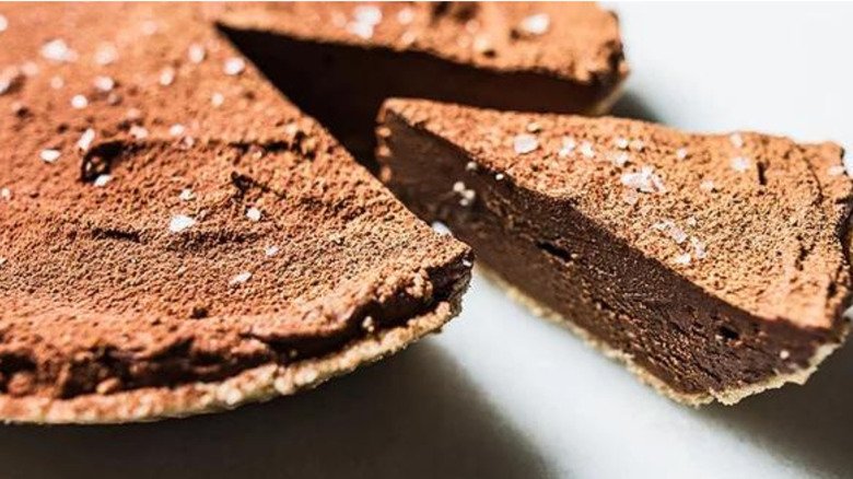 Chocolate cheesecake on countertop