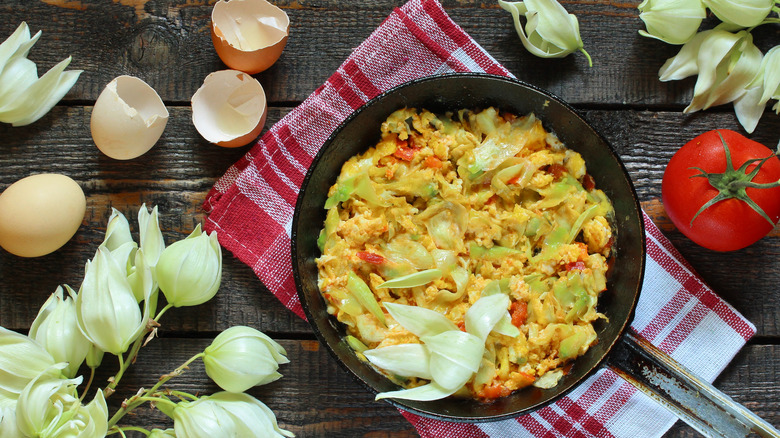 Yucca flowers cooked with eggs