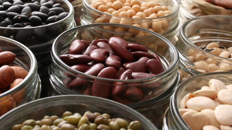 Beans in glass jars