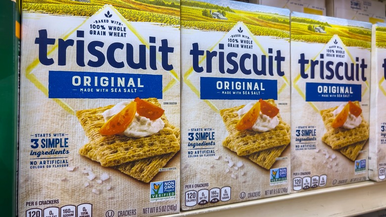 Triscuit boxes on grocery shelf