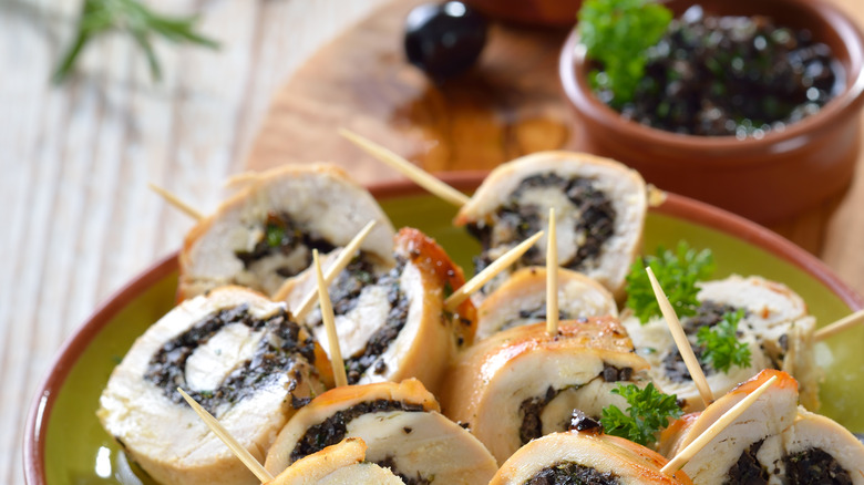 Involitini chicken and olive rolls