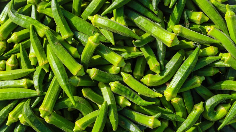 Pile of fresh okra