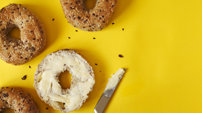 Bagels on yellow surface